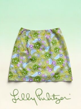 Vintage Lilly Pulitzer Guava Green Lime Twist Floral Print Skirt Mini Size: 8